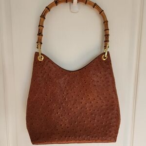 Elegant Brown Shoulder Bag with Bamboo Handle